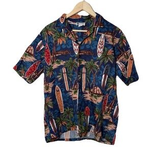 Vintage surfboard palm trees short sleeve‎ Hawaiian Shirt large made in Hawaii